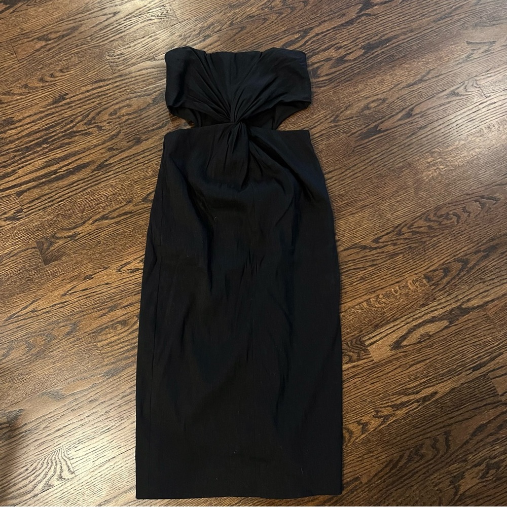 Zara Black Midi Strapless Cut-Out Dress - Size Small